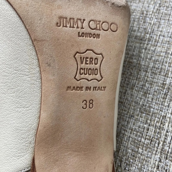 JIMMY CHOO Grainy Goat Leather Ecru Heels EU 38 US 7 Slingback Pointed Toe Ivory - Picture 6 of 7